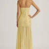 Rochie maxi asimetrică semi-transparentă cu ornamente, de la Kerra, în culoarea galben Rochie maxi asimetrică semi-transparentă cu ornamente, de la Kerra, în culoarea galben