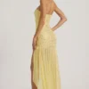 Rochie maxi asimetrică semi-transparentă cu ornamente, de la Kerra, în culoarea galben Rochie maxi asimetrică semi-transparentă cu ornamente, de la Kerra, în culoarea galben