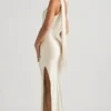 Rochie Maxi asimetrică Sheril cu detaliu eșarfă, culoare ivoriu