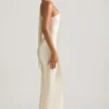 Rochie Maxi asimetrică Sheril cu detaliu eșarfă, culoare ivoriu