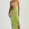 Rochie maxi bandeau cu decupaje și ornamente Alamea, verde pară