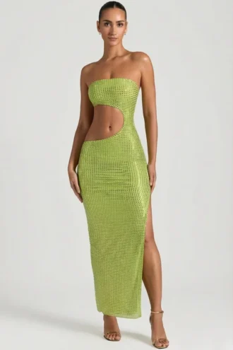 Rochie maxi bandeau cu decupaje și ornamente Alamea, verde pară