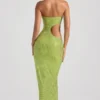 Rochie maxi bandeau cu decupaje și ornamente Alamea, verde pară