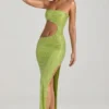 Rochie maxi bandeau cu decupaje și ornamente Alamea, verde pară