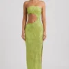 Rochie maxi bandeau cu decupaje și ornamente Alamea, verde pară