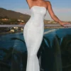 Rochie maxi bandeau cu decupaje și ornamente Kinsley, albă