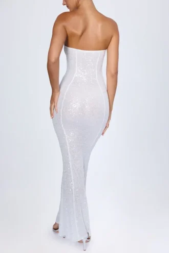 Rochie maxi bandeau cu decupaje și ornamente Kinsley, albă