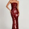 Rochie maxi bandeau cu ornamente 3D Nottola, roșie