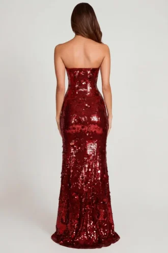 Rochie maxi bandeau cu ornamente 3D Nottola, roșie