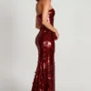 Rochie maxi bandeau cu ornamente 3D Nottola, roșie