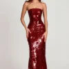 Rochie maxi bandeau cu ornamente 3D Nottola, roșie