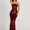 Rochie maxi bandeau cu ornamente 3D Nottola, roșie