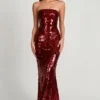 Rochie maxi bandeau cu ornamente 3D Nottola, roșie