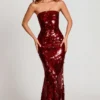 Rochie maxi bandeau cu ornamente 3D Nottola, roșie