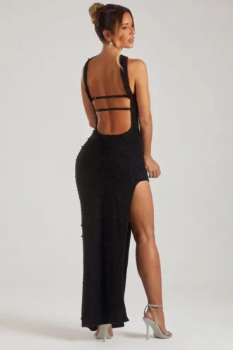 Rochie maxi bandeau cu ornamente Belgravia, negru