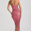 Rochie maxi bandeau fără bretele cu ornamente Amaya, în culoarea pepene verde Rochie maxi bandeau fără bretele cu ornamente Amaya, în culoarea pepene verde