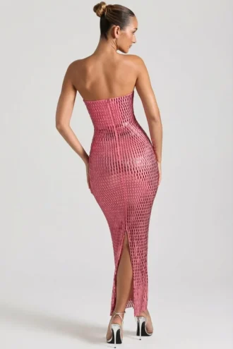 Rochie maxi bandeau fără bretele cu ornamente Amaya, în culoarea pepene verde