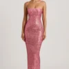 Rochie maxi bandeau fără bretele cu ornamente Amaya, în culoarea pepene verde Rochie maxi bandeau fără bretele cu ornamente Amaya, în culoarea pepene verde