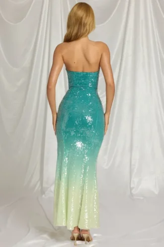 Rochie maxi bandeau Maelle în albastru ombre