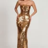 Rochie maxi bandeau Nottola cu ornamente 3D, aurie