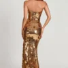 Rochie maxi bandeau Nottola cu ornamente 3D, aurie