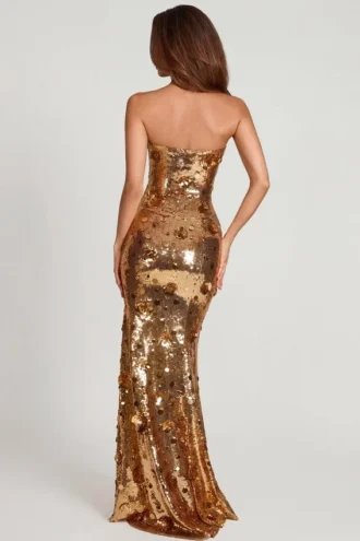 Rochie maxi bandeau Nottola cu ornamente 3D, aurie