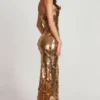 Rochie maxi bandeau Nottola cu ornamente 3D, aurie