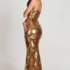 Rochie maxi bandeau Nottola cu ornamente 3D, aurie