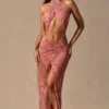 Rochie maxi Caicos cu decupaje și gât halter, cu imprimeu Paisley Rochie maxi Caicos cu decupaje și gât halter, cu imprimeu Paisley