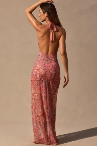 Rochie maxi Caicos cu decupaje și gât halter, cu imprimeu Paisley Rochie maxi Caicos cu decupaje și gât halter, cu imprimeu Paisley