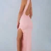 Rochie Maxi Cataleya din modal, cu gât halter, în roz pudrat