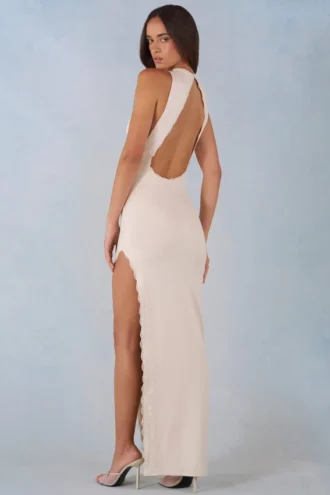 Rochie Maxi Cataleya Modal cu gât halter, culoare ivoriu Rochie Maxi Cataleya Modal cu gât halter, culoare ivoriu