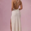 Rochie maxi Celinea cu guler pătrat și ornamente, în culoarea ivoriu Rochie maxi Celinea cu guler pătrat și ornamente, în culoarea ivoriu