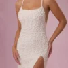 Rochie maxi Celinea cu guler pătrat și ornamente, în culoarea ivoriu Rochie maxi Celinea cu guler pătrat și ornamente, în culoarea ivoriu