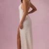 Rochie maxi Celinea cu guler pătrat și ornamente, în culoarea ivoriu Rochie maxi Celinea cu guler pătrat și ornamente, în culoarea ivoriu