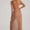 Rochie Maxi Champel cu guler cowl și ornamente, culoare nude Rochie Maxi Champel cu guler cowl și ornamente, culoare nude