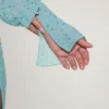 Rochie maxi Champel cu guler cowl și ornamente, în culoarea aqua Rochie maxi Champel cu guler cowl și ornamente, în culoarea aqua