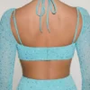 Rochie maxi Champel cu guler cowl și ornamente, în culoarea aqua Rochie maxi Champel cu guler cowl și ornamente, în culoarea aqua