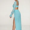 Rochie maxi Champel cu guler cowl și ornamente, în culoarea aqua Rochie maxi Champel cu guler cowl și ornamente, în culoarea aqua