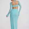 Rochie maxi Champel cu guler cowl și ornamente, în culoarea aqua Rochie maxi Champel cu guler cowl și ornamente, în culoarea aqua