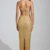 Rochie maxi Constance cu guler cowl și decorațiuni, în culoarea auriu Rochie maxi Constance cu guler cowl și decorațiuni, în culoarea auriu