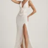 Rochie maxi corset cu decolteu adânc și volane, cu ornamente, model Nathalia, culoare ivoriu Rochie maxi corset cu decolteu adânc și volane, cu ornamente, model Nathalia, culoare ivoriu