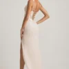 Rochie maxi corset cu decolteu adânc și volane, cu ornamente, model Nathalia, culoare ivoriu Rochie maxi corset cu decolteu adânc și volane, cu ornamente, model Nathalia, culoare ivoriu