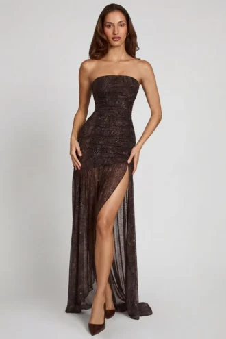 Rochie maxi cu bandă și drapaj, cu ornamente, model Ersilia, cu imprimeu de șarpe Hotfix Rochie maxi cu bandă și drapaj, cu ornamente, model Ersilia, cu imprimeu de șarpe Hotfix