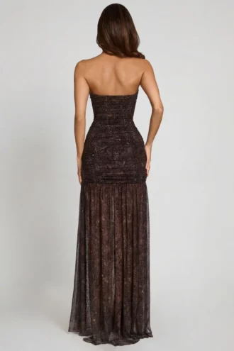 Rochie maxi cu bandă și drapaj, cu ornamente, model Ersilia, cu imprimeu de șarpe Hotfix Rochie maxi cu bandă și drapaj, cu ornamente, model Ersilia, cu imprimeu de șarpe Hotfix