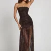 Rochie maxi cu bandă și drapaj, cu ornamente, model Ersilia, cu imprimeu de șarpe Hotfix Rochie maxi cu bandă și drapaj, cu ornamente, model Ersilia, cu imprimeu de șarpe Hotfix