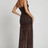 Rochie maxi cu bandă și drapaj, cu ornamente, model Ersilia, cu imprimeu de șarpe Hotfix Rochie maxi cu bandă și drapaj, cu ornamente, model Ersilia, cu imprimeu de șarpe Hotfix