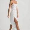 Rochie maxi cu bretele și drapaje Olyssia, albă Rochie maxi cu bretele și drapaje Olyssia, albă