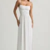 Rochie maxi cu bretele și drapaje Olyssia, albă Rochie maxi cu bretele și drapaje Olyssia, albă