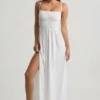Rochie maxi cu bretele și drapaje Olyssia, albă Rochie maxi cu bretele și drapaje Olyssia, albă